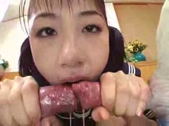 Asian beastiality enthusiast licking the dick of a dog
